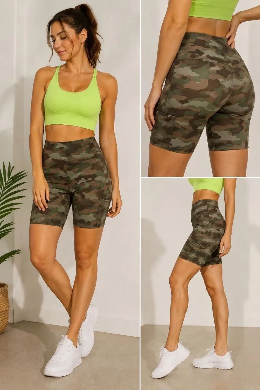 No Boundaries Camo High Waisted Bike Shorts Side Pocket Stretch Womens L 11 13